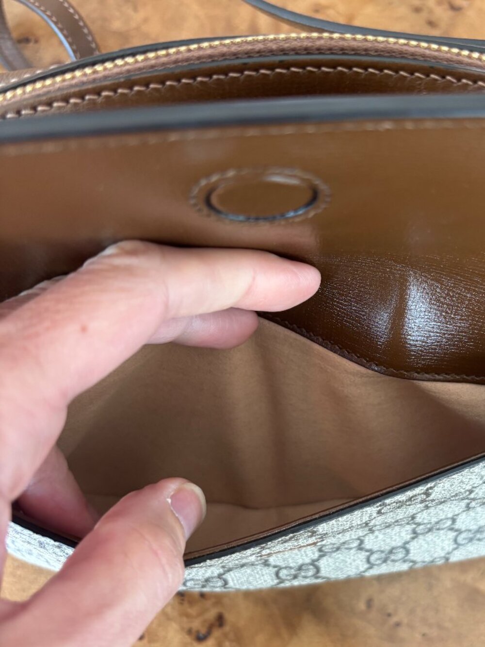 Gucci GG Supreme Monogram Small Horsebit 1955 Shoulder Bag Beige Brown Sugar - Picture 5 of 16